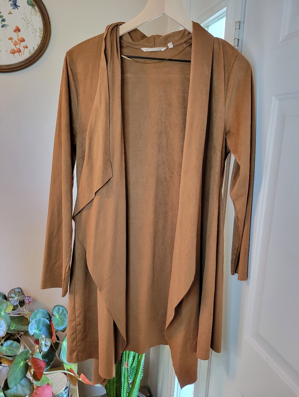 Soft Surroundings Shape Drape Faux Suede Open Front Cardigan, Size Womens Large